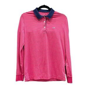 VINEYARD VINES Long Sleeve Polo Shirt for Women in Pink Stripe Size Small